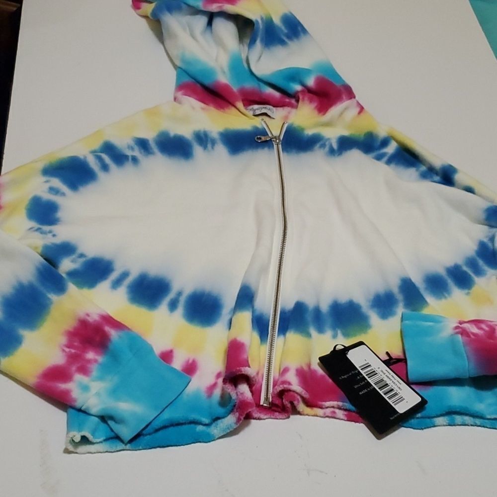 $198 NEW Lauren Moshi PINKY SWEAR zip tie dye hoodie sweatshirt NAILS SMALL NWT - Picture 2 of 5